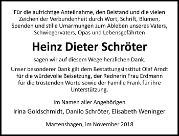 Traueranzeige von Heinz Dieter Schröter von Ostsee-Zeitung GmbH