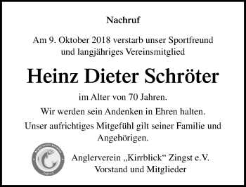 Traueranzeige von Heinz Dieter Schröter von Ostsee-Zeitung GmbH