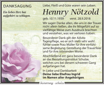 Traueranzeige von Hennry Nötzold von Leipziger Volkszeitung