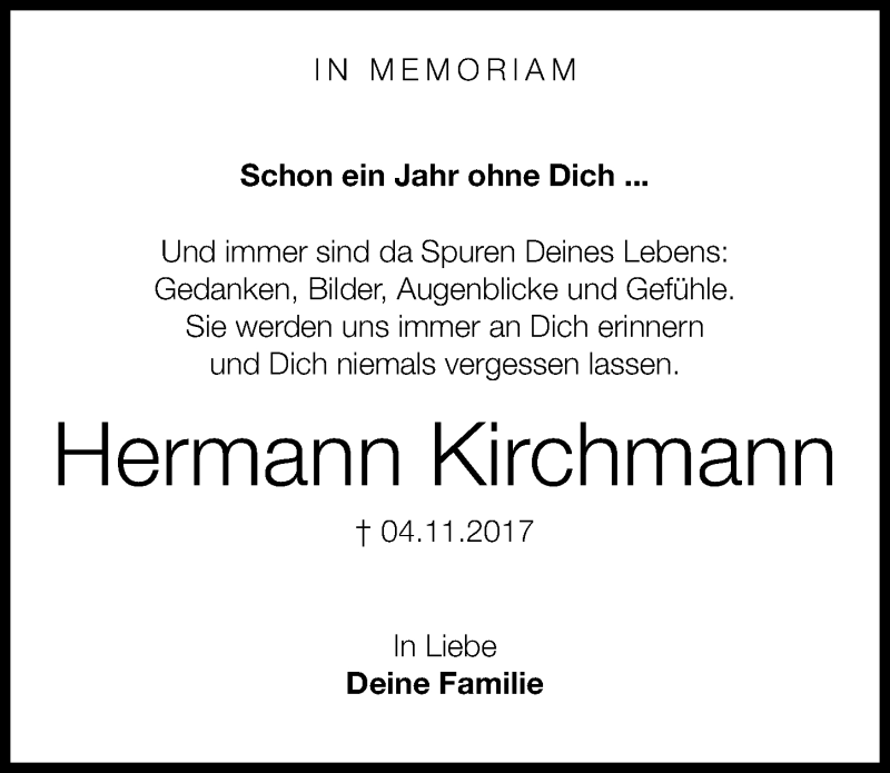  Traueranzeige für Hermann Kirchmann vom 03.11.2018 aus 