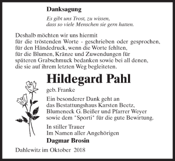 Traueranzeige von Hildegard Pahl von Märkischen Allgemeine Zeitung