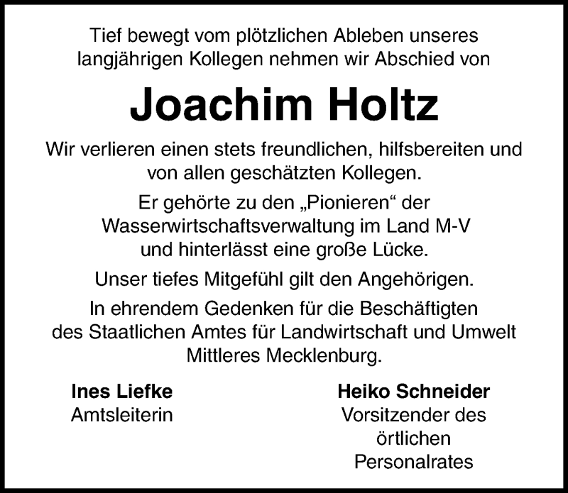  Traueranzeige für Joachim Holtz vom 07.11.2018 aus Ostsee-Zeitung GmbH