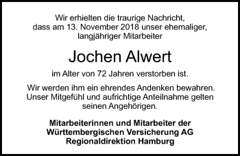 Traueranzeige von Jochen Alwert von Lübecker Nachrichten
