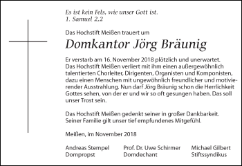 Traueranzeige von Jörg Bräunig von Leipziger Volkszeitung