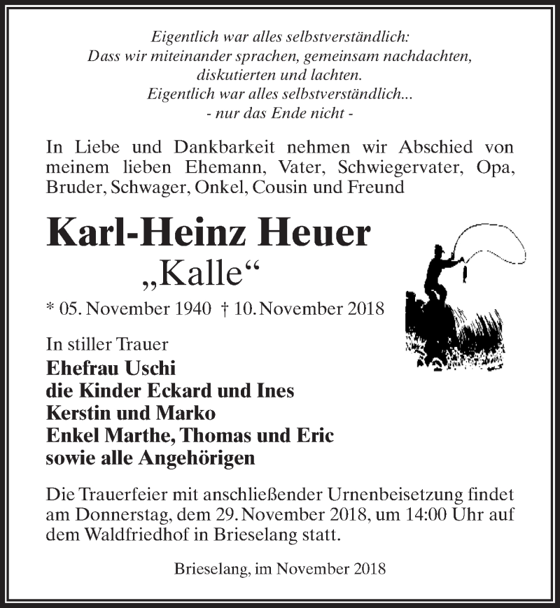  Traueranzeige für Karl-Heinz Heuer vom 17.11.2018 aus Märkischen Allgemeine Zeitung