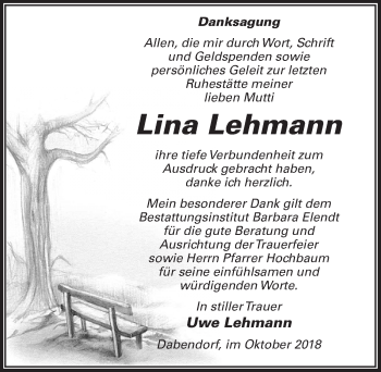 Traueranzeige von Lina Lehmann von Märkischen Allgemeine Zeitung