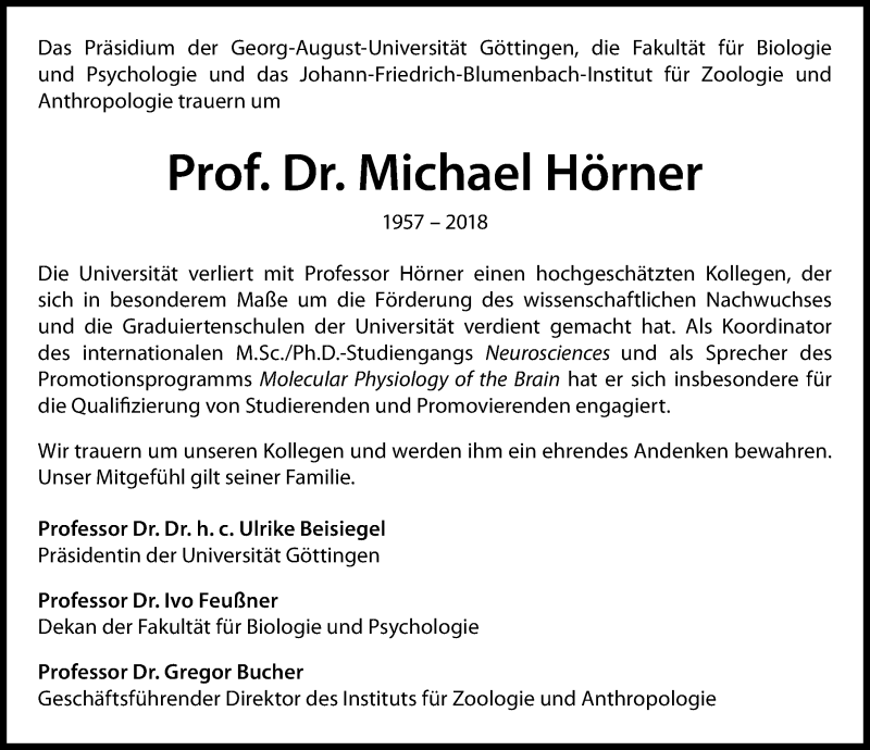  Traueranzeige für Michael Hörner vom 03.11.2018 aus Göttinger Tageblatt