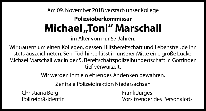  Traueranzeige für Michael Marschall vom 17.11.2018 aus Göttinger Tageblatt