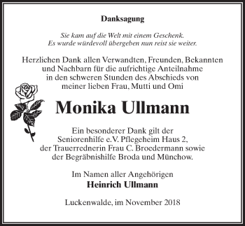 Traueranzeige von Monika Ullmann von Märkischen Allgemeine Zeitung