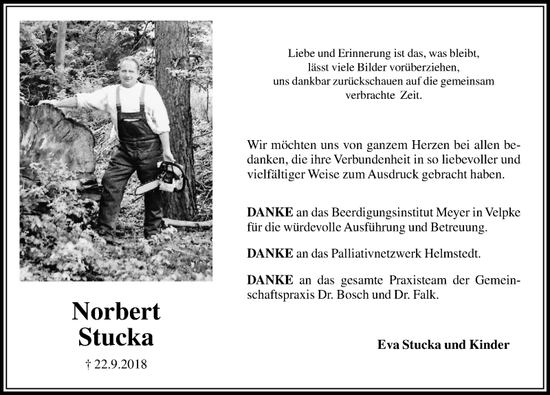  Traueranzeige für Norbert Stucka vom 17.11.2018 aus Aller Zeitung