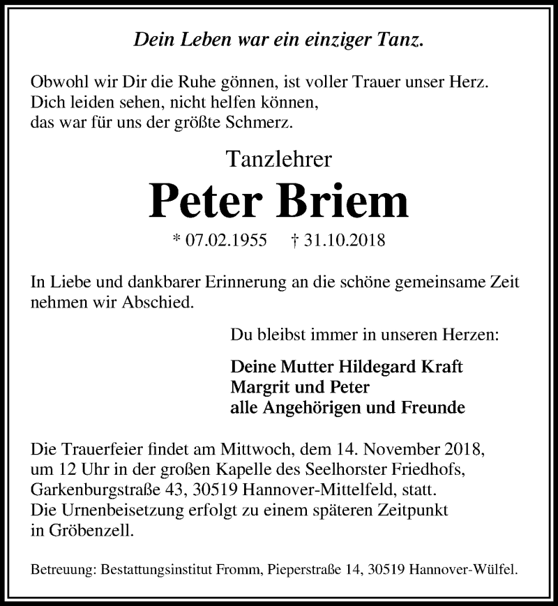 Traueranzeigen Von Peter Briem | Trauer-anzeigen.de