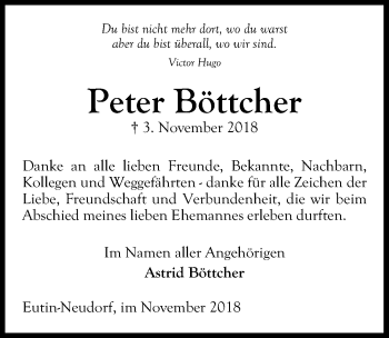 Traueranzeige von Peter Böttcher von Lübecker Nachrichten