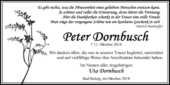 Traueranzeige von Peter Dornbusch von Märkischen Allgemeine Zeitung