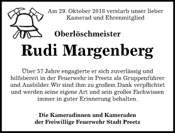 Traueranzeige von Rudi Margenberg von Kieler Nachrichten