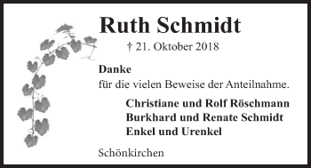 Traueranzeige von Ruth Schmidt von Kieler Nachrichten