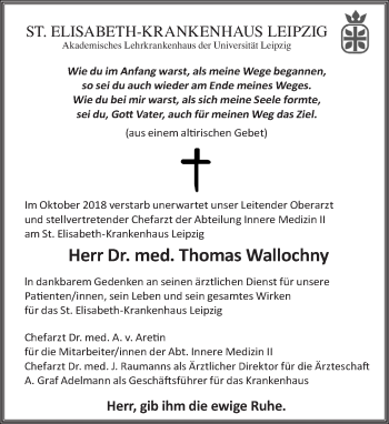 Traueranzeige von Thomas Wallochny von Leipziger Volkszeitung