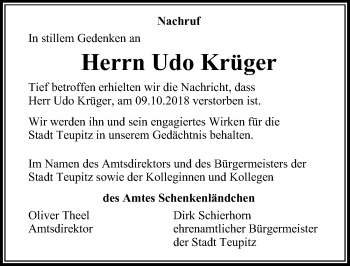 Traueranzeige von Udo Krüger von Märkischen Allgemeine Zeitung