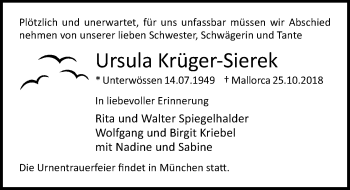 Traueranzeige von Ursula Krüger-Sierek von Ostsee-Zeitung GmbH