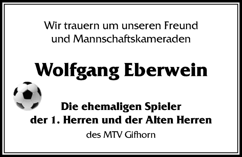  Traueranzeige für Wolfgang Eberwein vom 10.11.2018 aus Aller Zeitung