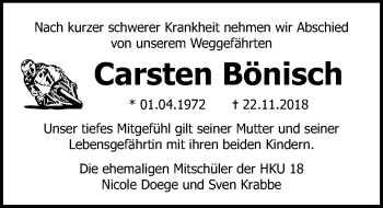 Traueranzeige von Carsten Bönisch von Ostsee-Zeitung GmbH