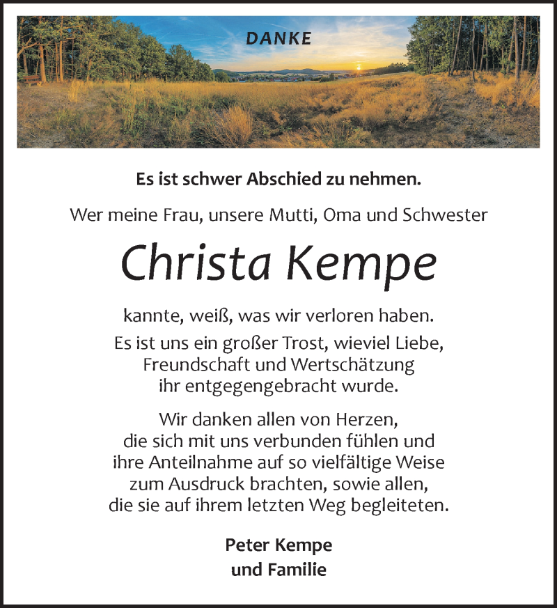  Traueranzeige für Christa Kempe vom 22.12.2018 aus Leipziger Volkszeitung