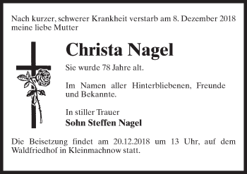 Traueranzeige von Christa Nagel von Märkischen Allgemeine Zeitung