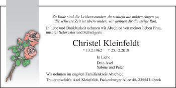 Traueranzeige von Christel Kleinfeldt von Lübecker Nachrichten