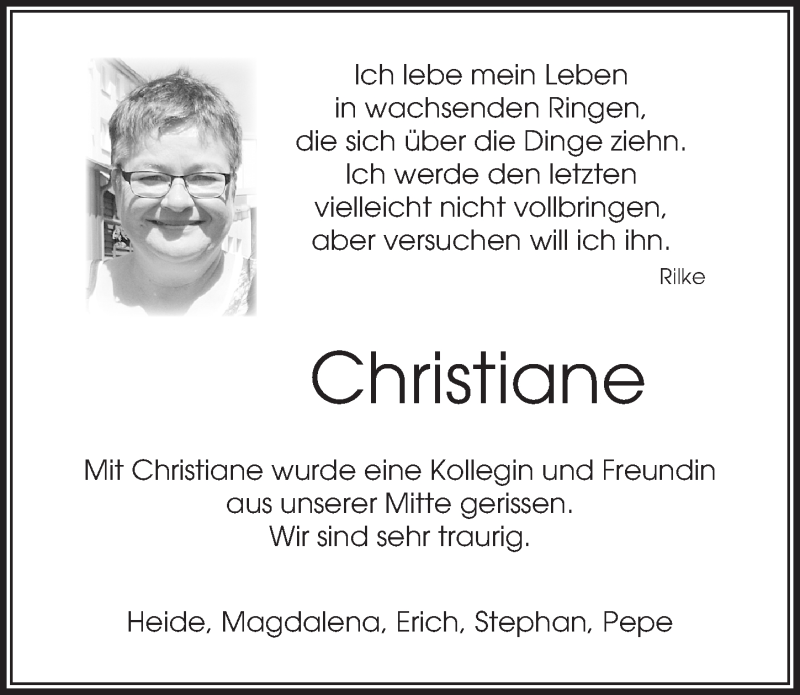  Traueranzeige für Christiane Drechsler vom 01.12.2018 aus Göttinger Tageblatt