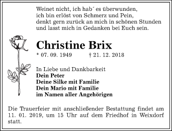 Traueranzeige von Christine Brix von Dresdner Neue Nachrichten