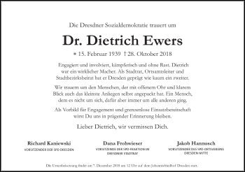 Traueranzeige von Dietrich Ewers von Dresdner Neue Nachrichten