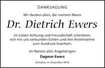 Traueranzeige von Dietrich Ewers von Dresdner Neue Nachrichten