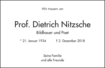 Traueranzeige von Dietrich Nitzsche von Dresdner Neue Nachrichten