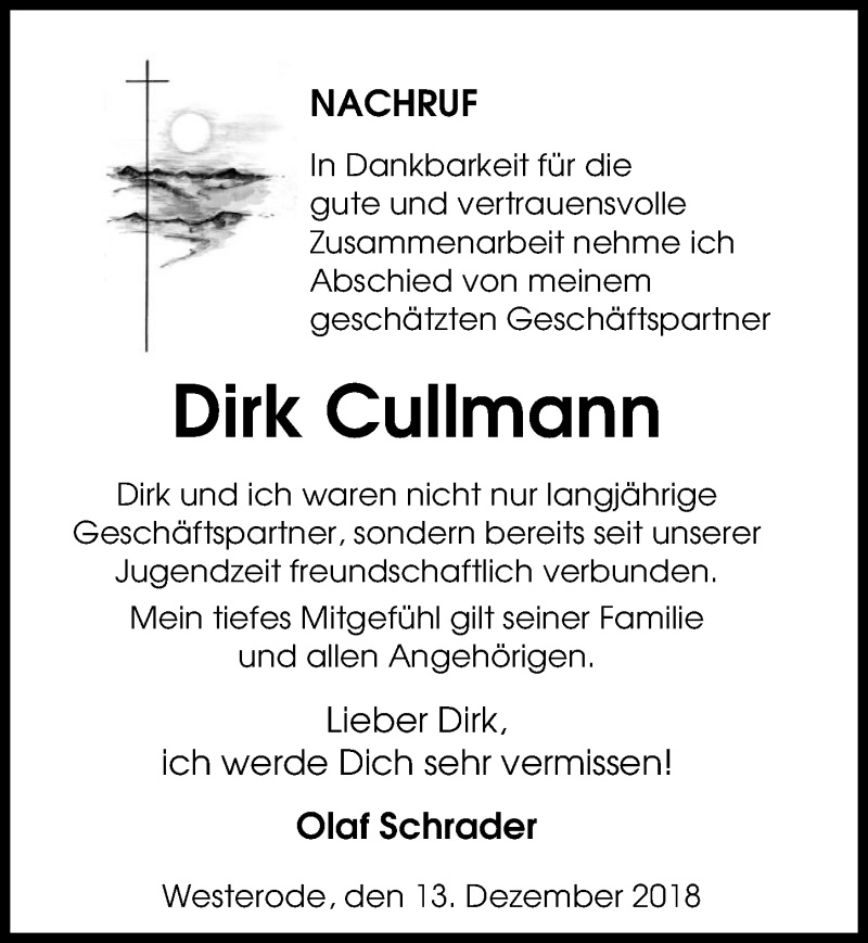  Traueranzeige für Dirk Cullmann vom 13.12.2018 aus Eichsfelder Tageblatt