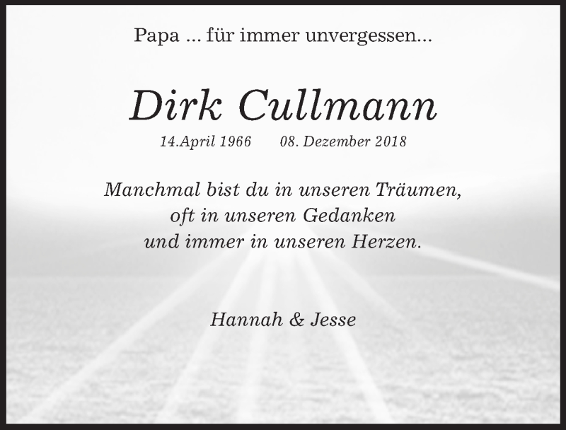  Traueranzeige für Dirk Cullmann vom 11.12.2018 aus Eichsfelder Tageblatt