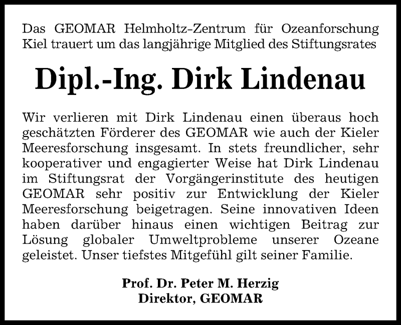  Traueranzeige für Dirk Lindenau vom 19.12.2018 aus Kieler Nachrichten