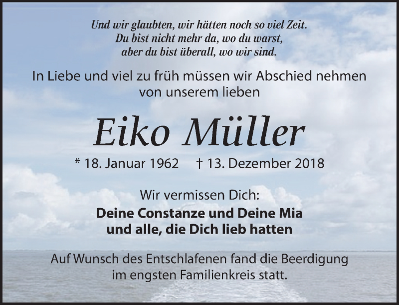  Traueranzeige für Eiko Müller vom 22.12.2018 aus Leipziger Volkszeitung