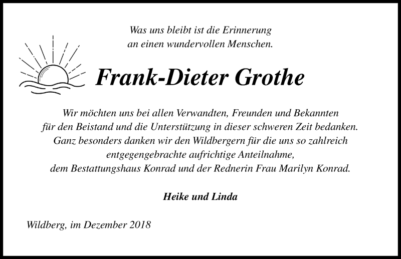  Traueranzeige für Frank-Dieter Grothe vom 22.12.2018 aus Märkischen Allgemeine Zeitung