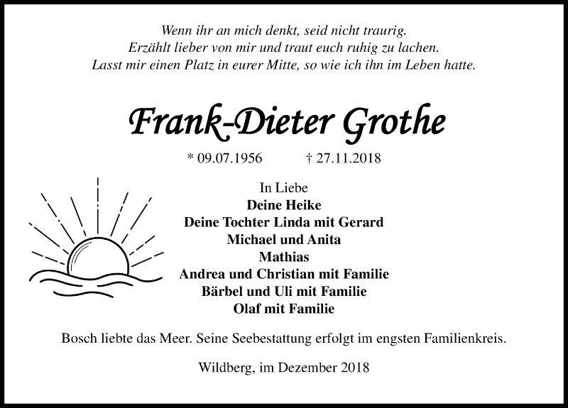  Traueranzeige für Frank-Dieter Grothe vom 06.12.2018 aus Märkischen Allgemeine Zeitung