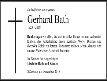 Traueranzeige von Gerhard Bath