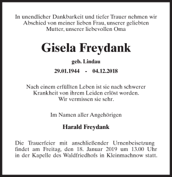 Traueranzeige von Gisela Freydank von Märkischen Allgemeine Zeitung