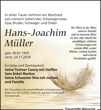 Traueranzeige von Hans-Joachim Müller von Leipziger Volkszeitung