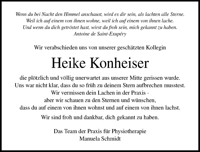  Traueranzeige für Heike Konheiser vom 23.12.2018 aus Lübecker Nachrichten