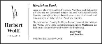 Traueranzeige von Herbert Wulff von Lübecker Nachrichten