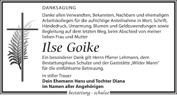 Traueranzeige von Ilse Goike von Leipziger Volkszeitung