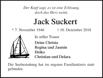 Traueranzeige von Jack Suckert von Lübecker Nachrichten