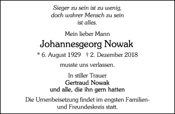 Traueranzeige von Johannesgeorg Nowak von Dresdner Neue Nachrichten