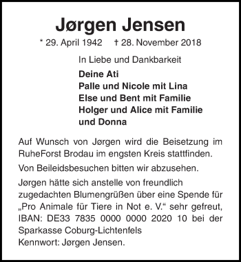 Traueranzeige von Jorgen Jensen von Lübecker Nachrichten