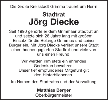 Traueranzeige von Jörg Diecke von Leipziger Volkszeitung