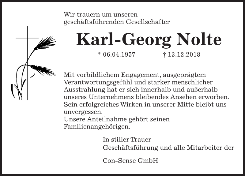  Traueranzeige für Karl-Georg Nolte vom 19.12.2018 aus Göttinger Tageblatt