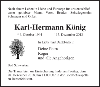 Traueranzeige von Karl-Hermann König von Lübecker Nachrichten